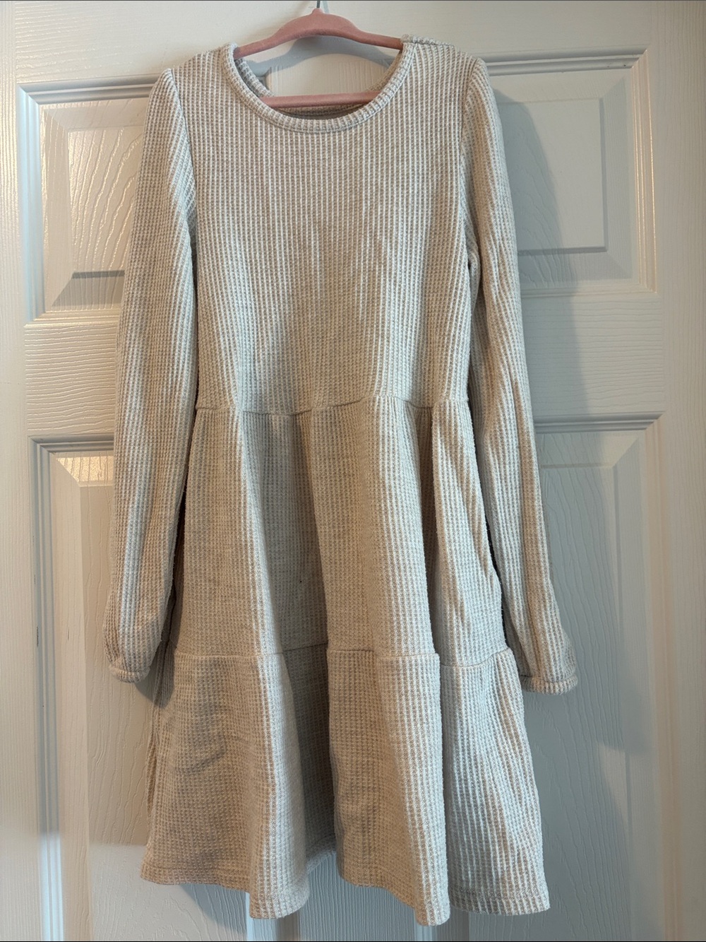 Cat & Jack Cream Waffle-Knit Tiered Long-Sleeve Dress